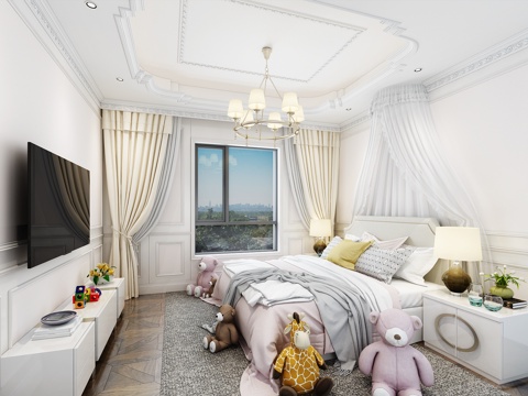  现代儿童房卧室3d模型 