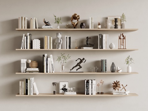 现代简约饰品摆件 书籍 工艺品 雕塑 绿植su模型