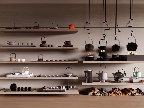 现代茶具摆件  茶炉 茶具组合su模型