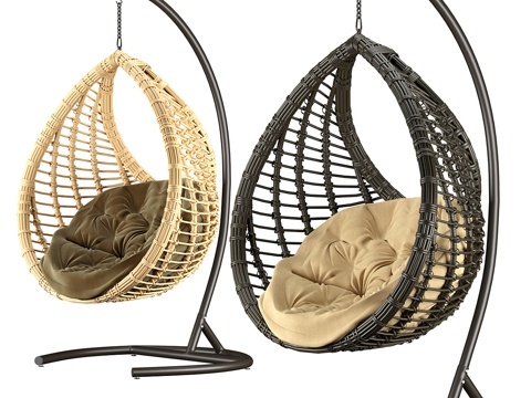  新中式藤编木质吊椅3d模型 