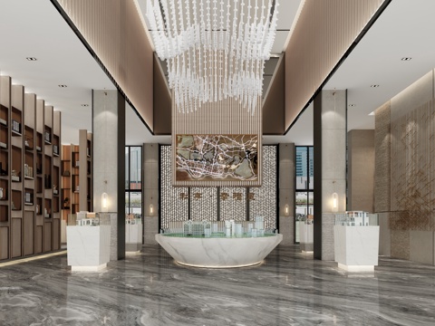  现代地产接待大堂售楼处沙盘销售中心3d模型 