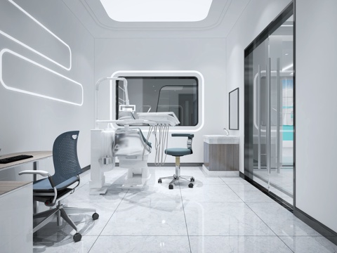  现代科技牙科医院3d模型 