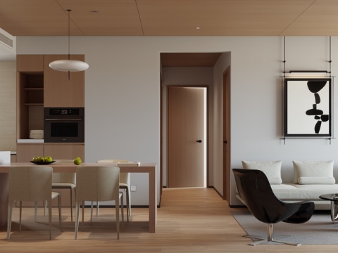 原木风客厅su模型