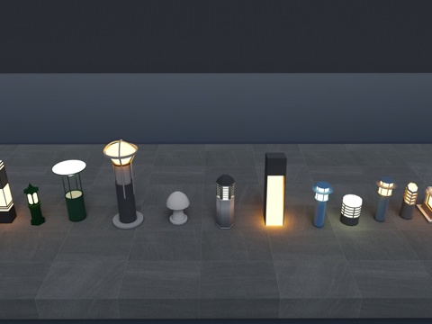 现代景观灯 庭院灯 新中式景观灯 草坪灯 地灯 户外庭院灯su模型