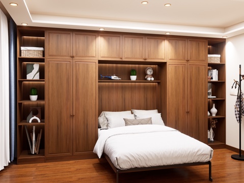 现代卧室折叠床 翻转床 墨菲床 隐形床 隐藏床 上下翻板床su模型