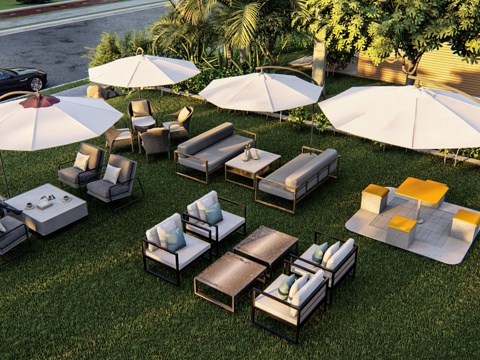 伞座 外摆 休闲桌椅 景观小品 沙发卡座su模型