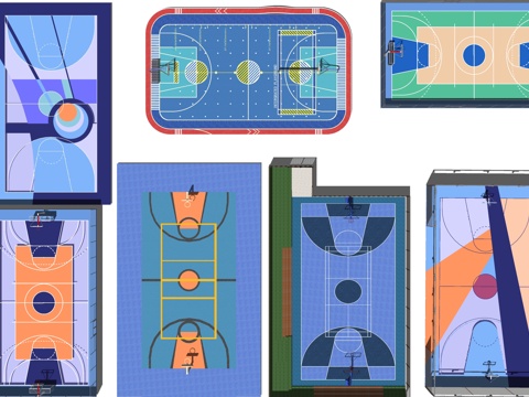 现代户外球场 篮球场 运动场地 球场灯su模型