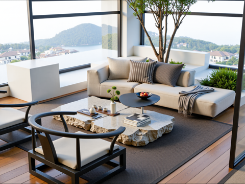 现代天台休息区su模型