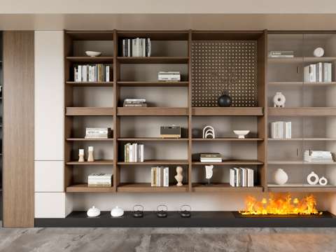 现代实木书架su模型