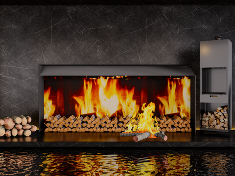 火盆 灶台 篝火 壁炉 柴火 农耕小品su模型