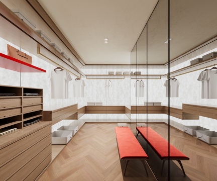 衣帽间 u型衣帽间 主卧衣帽间 衣柜 收纳柜su模型