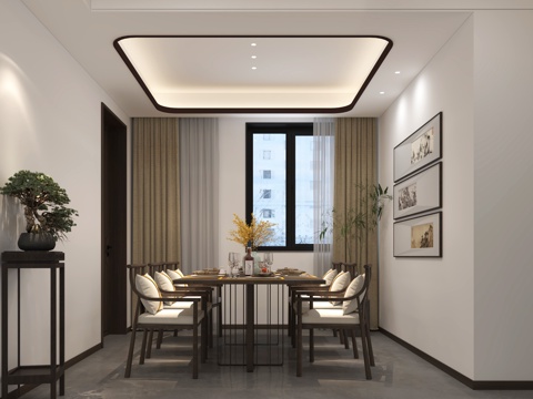  会所茶室餐桌门厅3d模型 