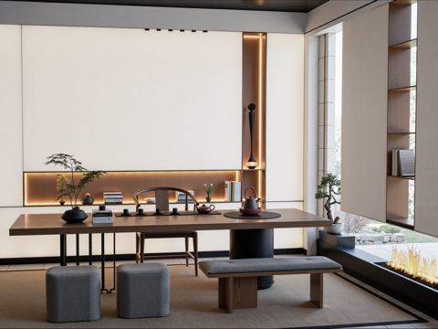 新中式中古茶室su模型