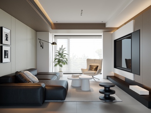 现代客厅 电视背景墙 沙发背景 挂画 茶几组合 沙发组合su模型