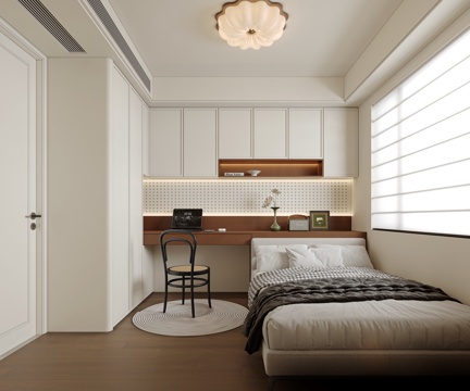 美式榻榻米卧室 次卧 儿童房 书桌su模型