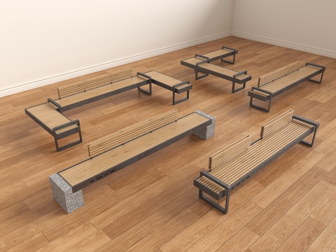 现代不锈钢座椅 景观座椅 原木长凳 条凳 现代公园景观椅 户su模型