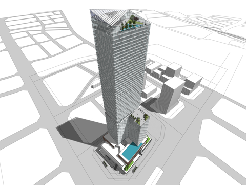 现代高层办公楼综合体 高层建筑su模型