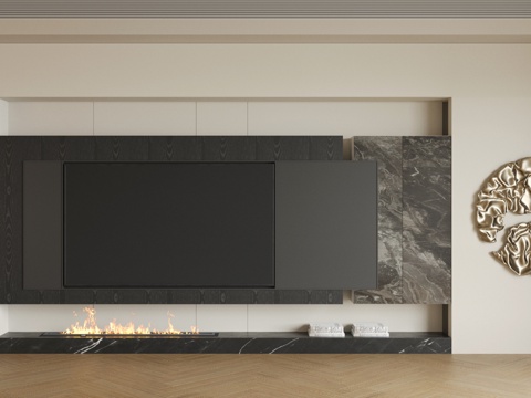 现代意式电视背景墙 轻奢意式客厅 客厅背景墙 大理石背景墙su模型