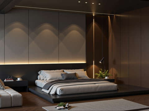 现代家居卧室su模型