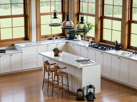 美式开放式厨房su模型