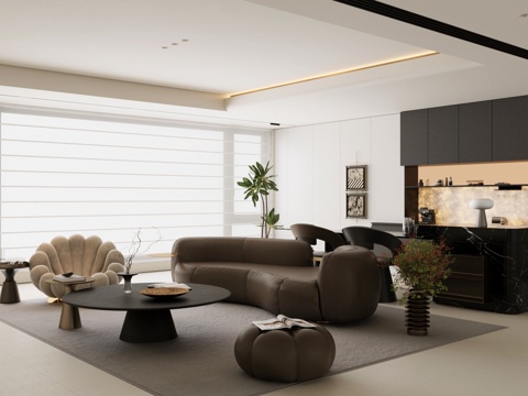  现代意式家居客厅 轻奢意式客厅 高级灰客厅 沙发茶几组合3d模型 