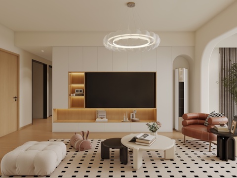  奶油原木客餐厅3d模型 