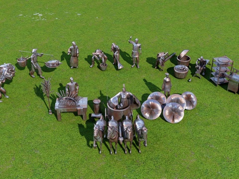 新中式雕塑小品 古镇铜人装置 铜人雕塑 农家乐雕塑su模型