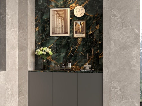 意式玄关门厅端景 现代入户装饰柜 意式壁龛悬浮柜画 意式饰品su模型