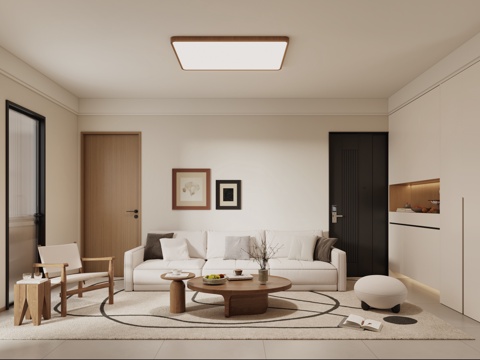  中古风客餐厅 中古风沙发 中古风餐桌 中古风挂画 玄关鞋柜3d模型 