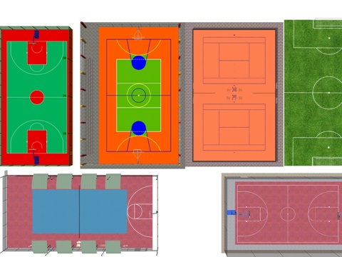 现代户外球场 篮球场 运动场地 球场灯免费su模型