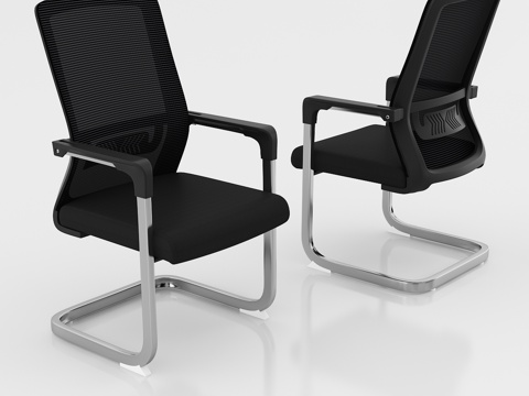  现代办公室 网布会议椅 不锈钢弓形脚架办公椅 培训椅白底图3d模型 