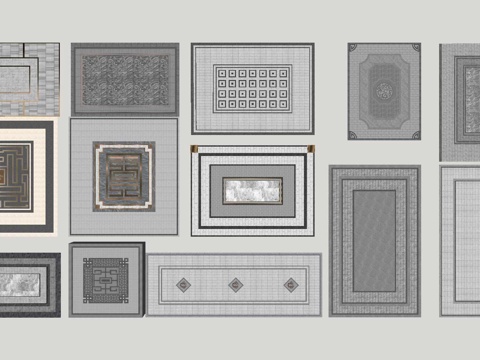 中式铺装 广场铺砖su模型