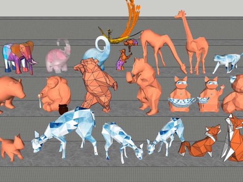 卡通动物 动物摆件 几何动物 雕塑su模型