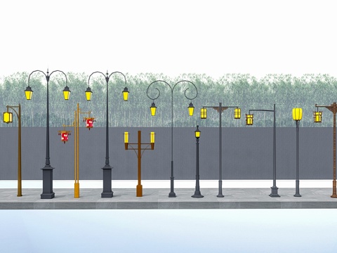 现代景观灯 庭院灯 新中式景观灯 草坪灯 地灯 户外庭院灯su模型