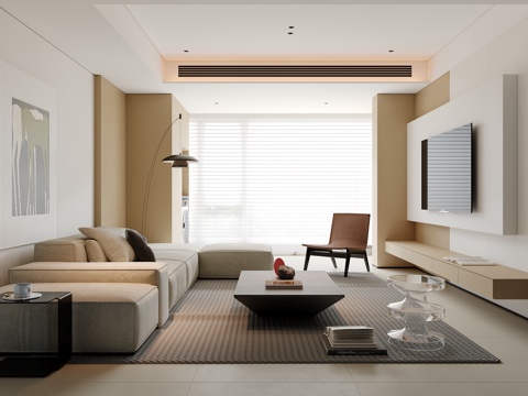 现代原木风客厅su模型