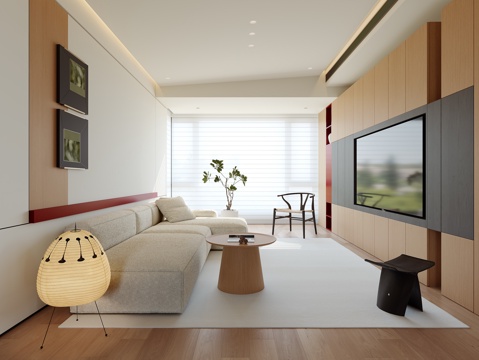 现代客餐厅 长桌 电视背景墙 挂画 吊灯 沙发组合su模型