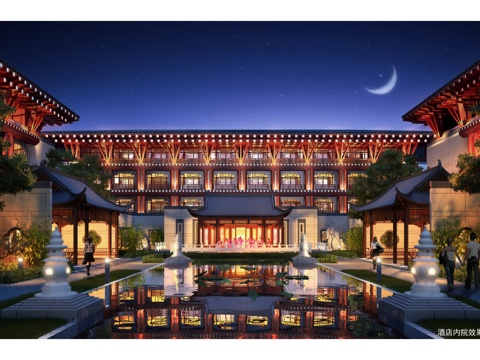 新中式东方新古典度假酒店su模型