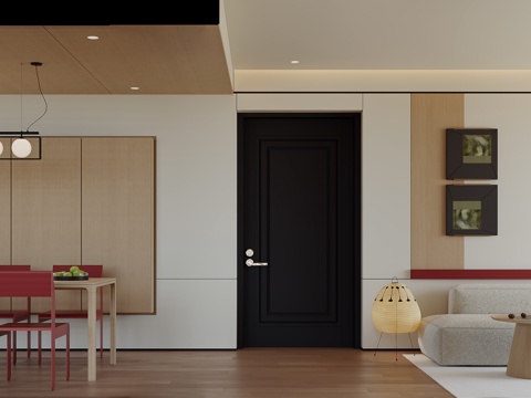 现代客餐厅 长桌 电视背景墙 挂画 吊灯 沙发组合su模型