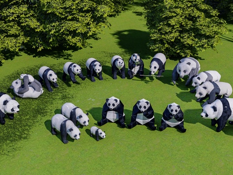 熊猫 卡通熊猫 熊猫摆件 熊猫玩偶 熊猫手办 熊猫公仔su模型