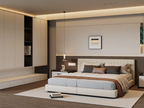 现代家居卧室su模型