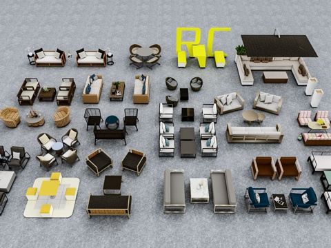 沙发卡座 桌椅组合 外摆 伞摆su模型