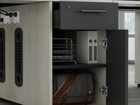  现代职员桌副柜抽屉打开细节3d模型 