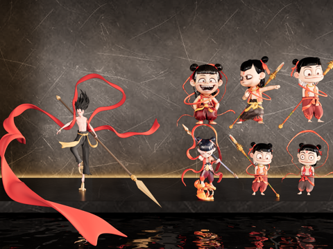 现代雕塑 哪吒 手办 摆件su模型