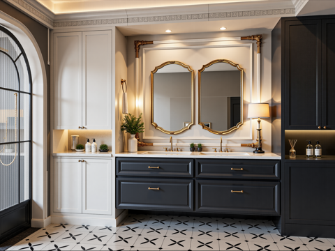  法式奶油风卫生间3d模型 