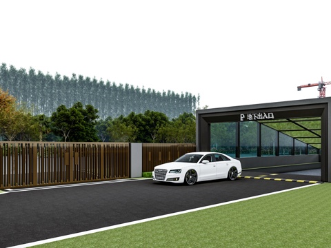 地下车库入口 车棚 车库廊架 雨棚su模型