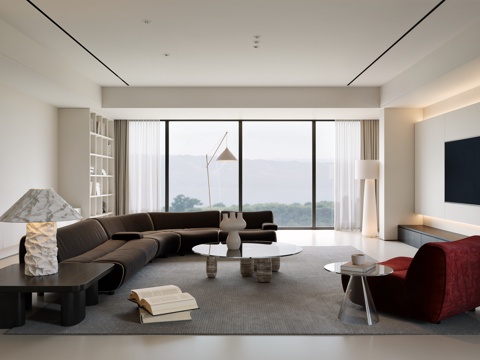 现代客厅 沙发组合 电视背景墙 茶几组合 落地灯 单椅组合su模型