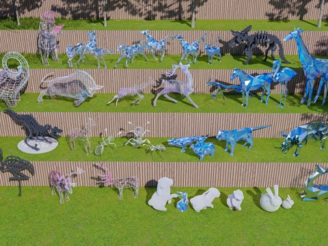 卡通动物 动物摆件 几何动物 雕塑su模型