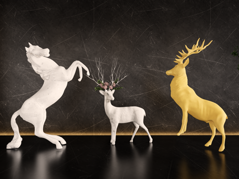 鹿雕塑 石像雕塑 马雕塑 雕像 石刻su模型