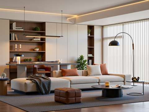 现代家居客厅su模型