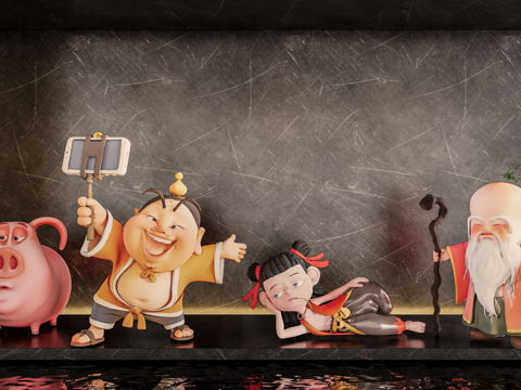 现代雕塑 哪吒 手办 摆件su模型